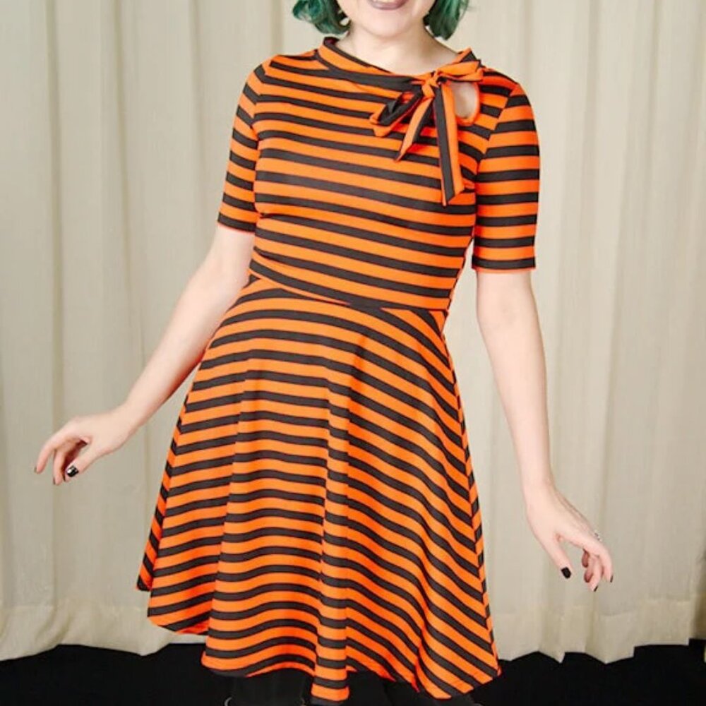 Orange/Black Striped Voodoo Vixen Fit and Flare Dress NWT - Picture 11 of 11